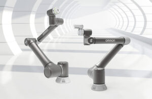 two views of the OMRON T20 cobot arms.