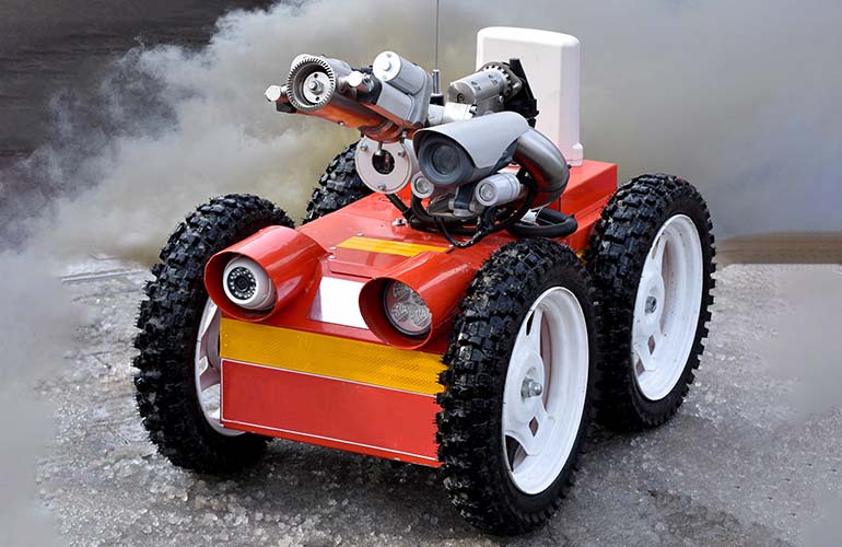 firefighting mobile robot on the ground